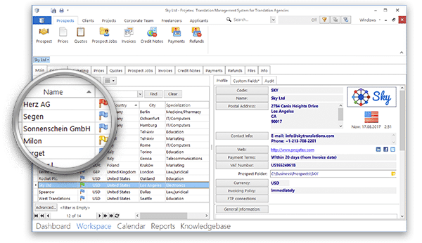 Prospects screen