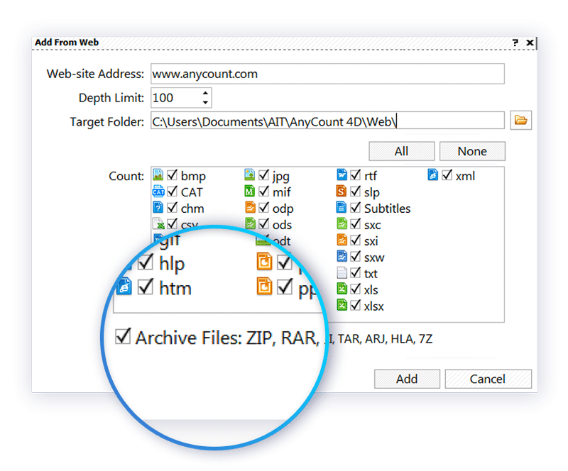 Count words in archive files