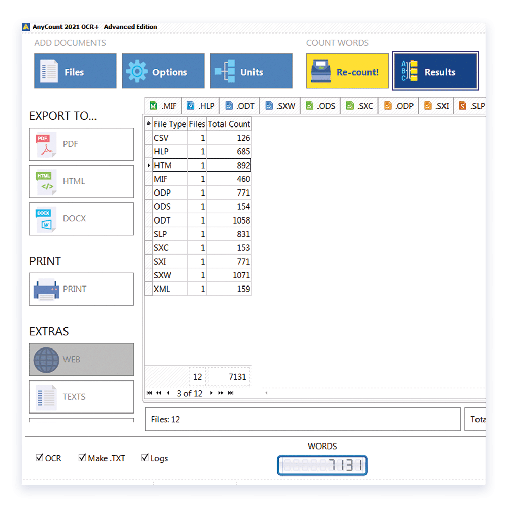 Count words in advanced file formats